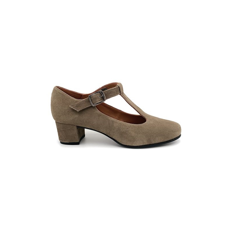 Escarpin salomé en cuir suédé vert à talon | Petite pointure femme | Ellen Kassel