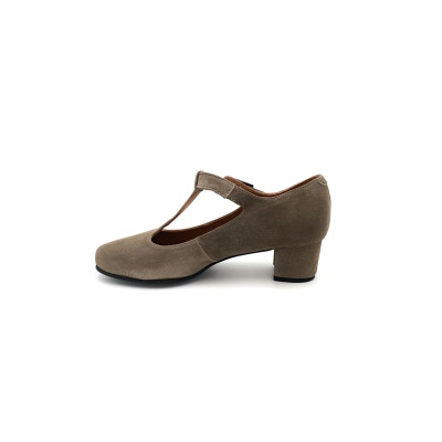 Escarpin salomé en cuir suédé vert à talon | Petite pointure femme | Ellen Kassel