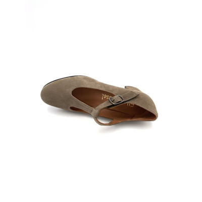 Escarpin salomé en cuir suédé vert à talon | Petite pointure femme | Ellen Kassel