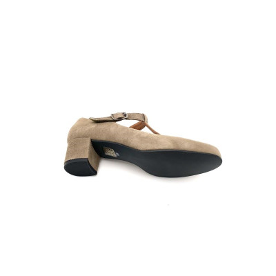 Escarpin salomé en cuir suédé vert à talon | Petite pointure femme | Ellen Kassel