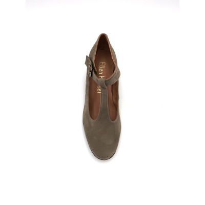 Escarpin salomé en cuir suédé vert à talon | Petite pointure femme | Ellen Kassel