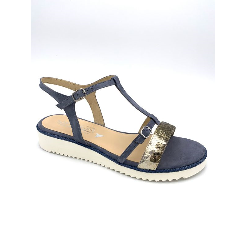 Sandale plate à bride en nubuck bleu jeans | Grande pointure femme | SOFTWAVES