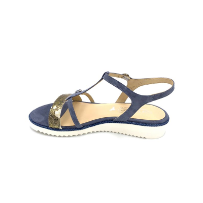 Sandale plate à bride en nubuck bleu jeans | Grande pointure femme | SOFTWAVES