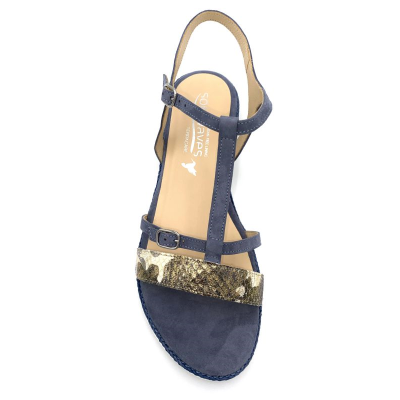 Sandale plate à bride en nubuck bleu jeans | Grande pointure femme | SOFTWAVES