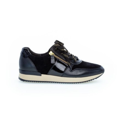 Basket noir et or en cuir zip |Grande pointure femme | GABOR