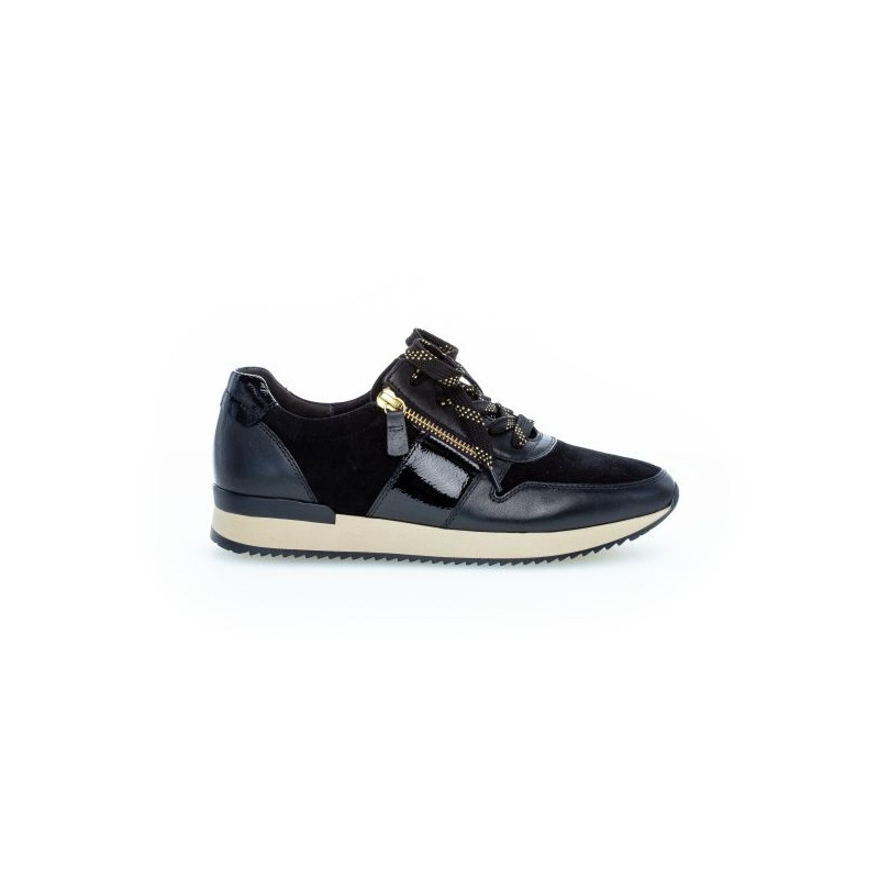 Basket noir et or en cuir zip |Grande pointure femme | GABOR