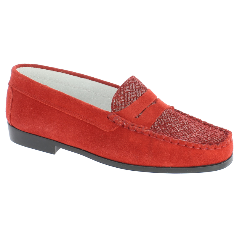Mocassin souple en velours cuir rouge | Petite pointure femme | Geo Reino