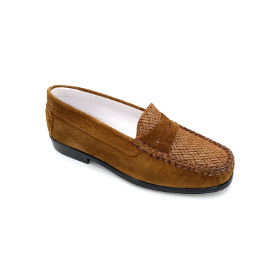 Mocassin souple cognac en velours cuir | Petite pointure femme | Geo Reino
