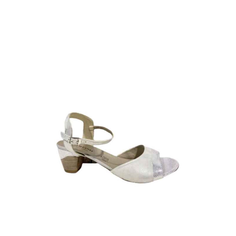Sandale souple et confortable cuir blanche argentée| Grande taille femme | Géo Reino