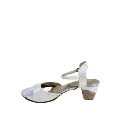 Sandale souple et confortable cuir blanche argentée| Grande taille femme | Géo Reino