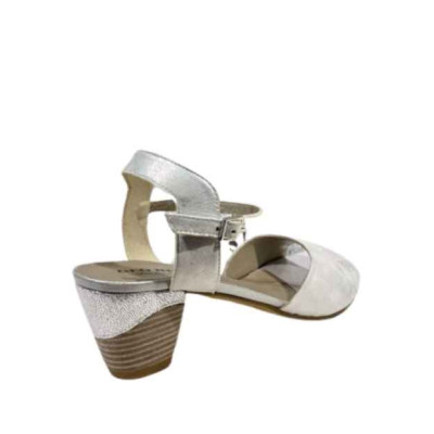 Sandale souple et confortable cuir blanche argentée| Grande taille femme | Géo Reino
