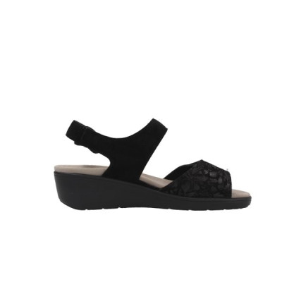 Sandale compensée avec semelle amovible en velours cuir noir | Petite Taille Femme | Semler