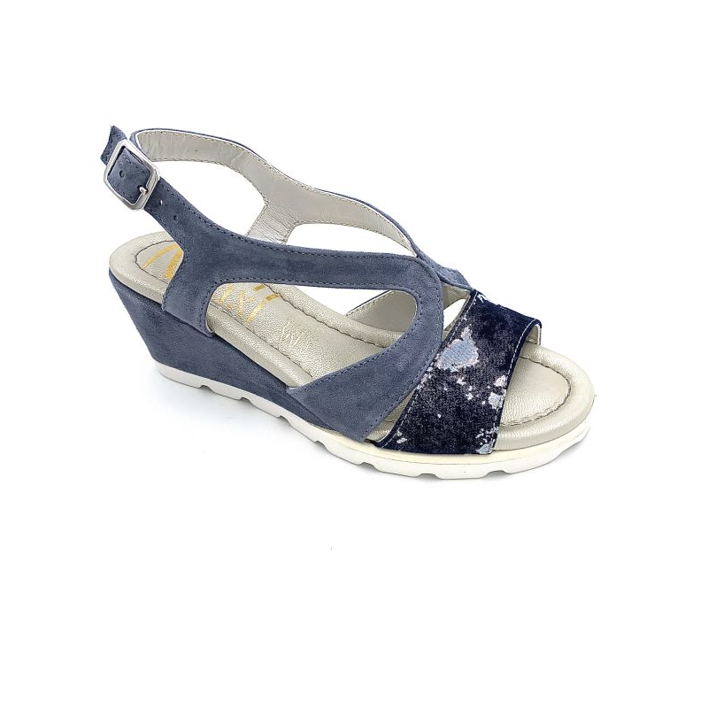 Sandale compensée en nubuck bleu | Petite taille femme | MINI MAXI