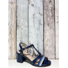 Sandale Salomé sur talon en cuir marine en Petite Taille Femme