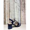 Sandale Salomé sur talon en cuir marine en Petite Taille Femme