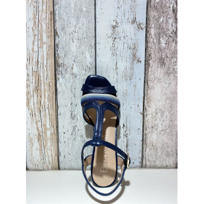 Sandale Salomé sur talon en cuir marine en Petite Taille Femme