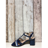 Sandale Salomé sur talon en cuir marine en Petite Taille Femme