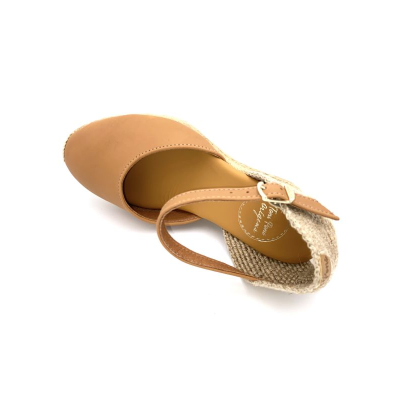 Espadrille cognac en cuir et à talon compensé | Petite pointure femme | Toni Pons
