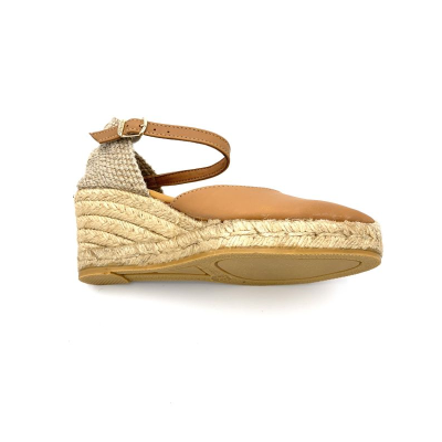Espadrille cognac en cuir et à talon compensé | Petite pointure femme | Toni Pons
