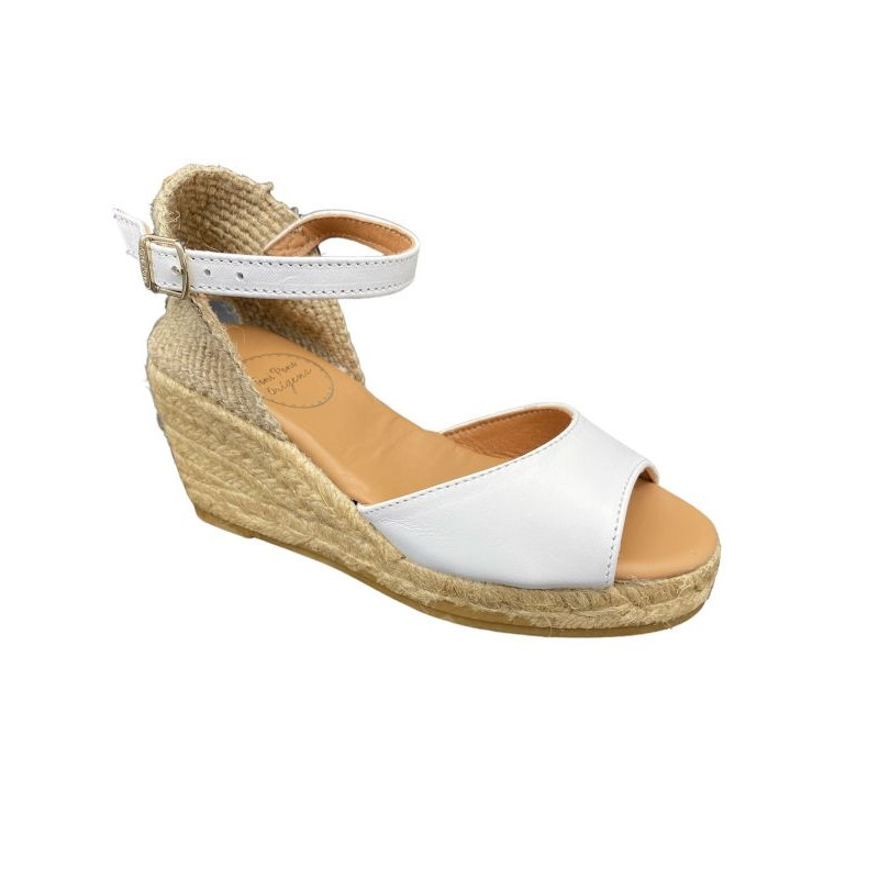 Sandale type Espadrille Cordes sur Talon en cuir Blanc en petite taille femme