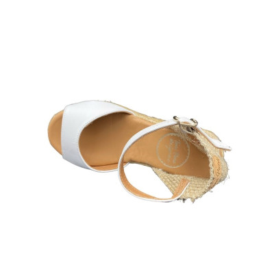 Sandale type Espadrille Cordes sur Talon en cuir Blanc en petite taille femme