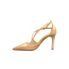 Escarpin talon fin et haut en cuir Camel en petite taille femme