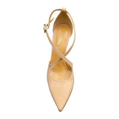 Escarpin talon fin et haut en cuir Camel en petite taille femme