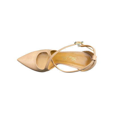 Escarpin talon fin et haut en cuir Camel en petite taille femme