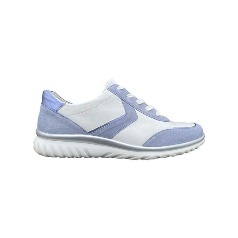 tennis de ville cuir blanc et bleu| grande pointure femme | SEMLER