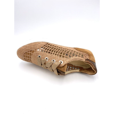 Chaussures basket en raphia et cuir suédé cognac | Grande pointure femme | Softwaves