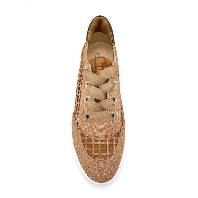 Chaussures basket en raphia et cuir suédé cognac | Grande pointure femme | Softwaves