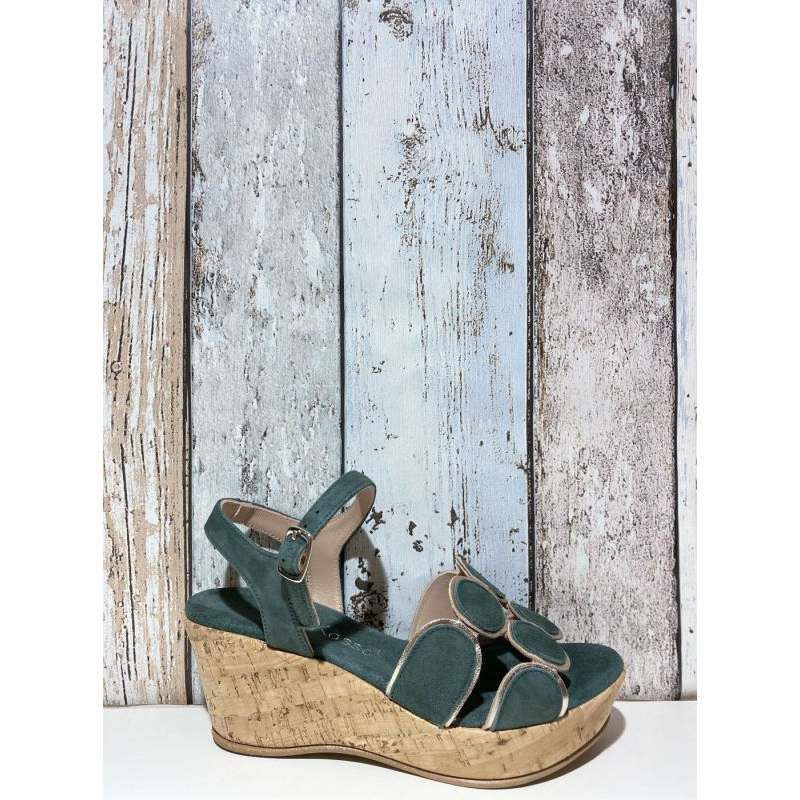 Sandale sur talon compensé recouvert liège en Petite Taille Femme