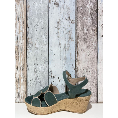 Sandale sur talon compensé recouvert liège en Petite Taille Femme