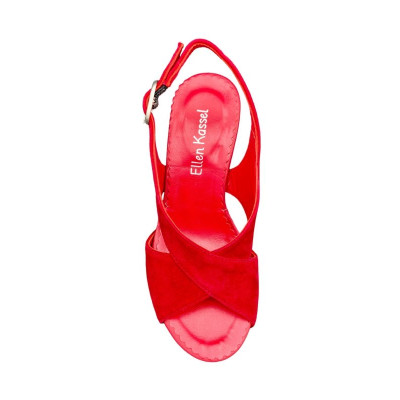 Sandale rouge avec plateau et talon très haut en Petite Taille Femme