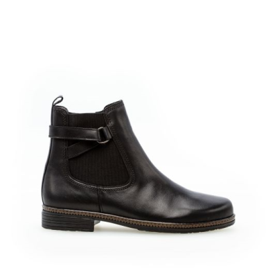 Boots en cuir noir à talon plat et petite boucle | Grande pointure femme | GABOR