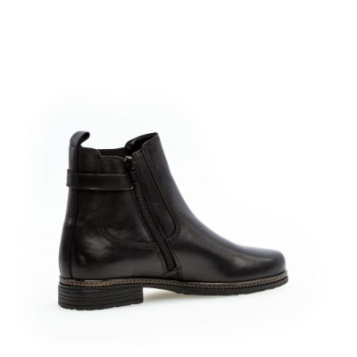 Boots en cuir noir à talon plat et petite boucle | Grande pointure femme | GABOR
