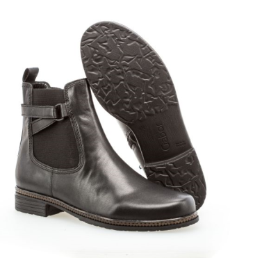 Boots en cuir noir à talon plat et petite boucle | Grande pointure femme | GABOR