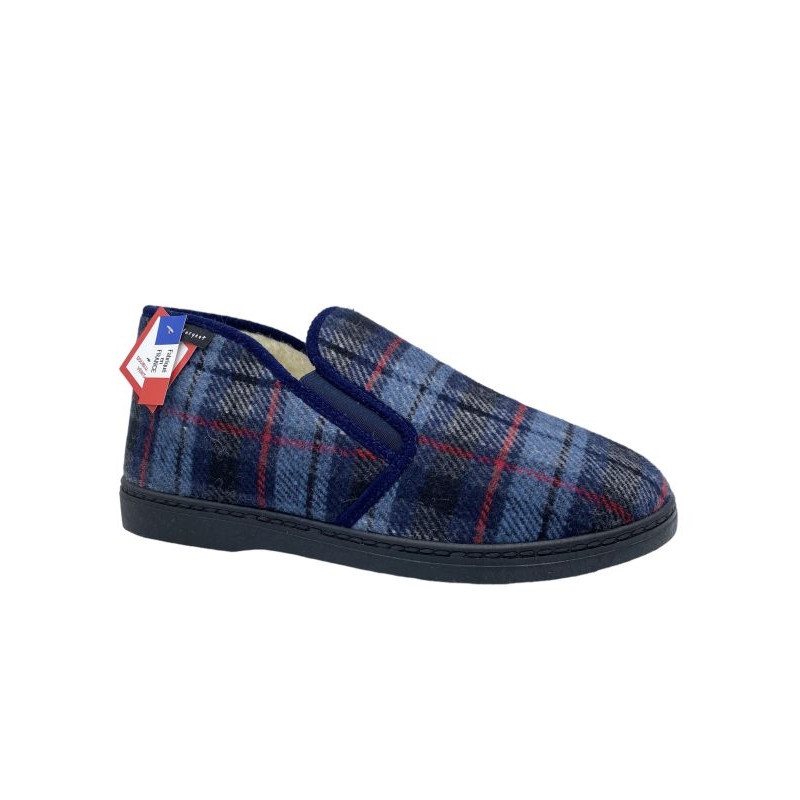 Chausson charentaise marine écossais en laine| Grande pointure homme | Fargeot