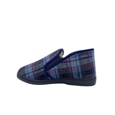 Chausson charentaise marine écossais en laine| Grande pointure homme | Fargeot