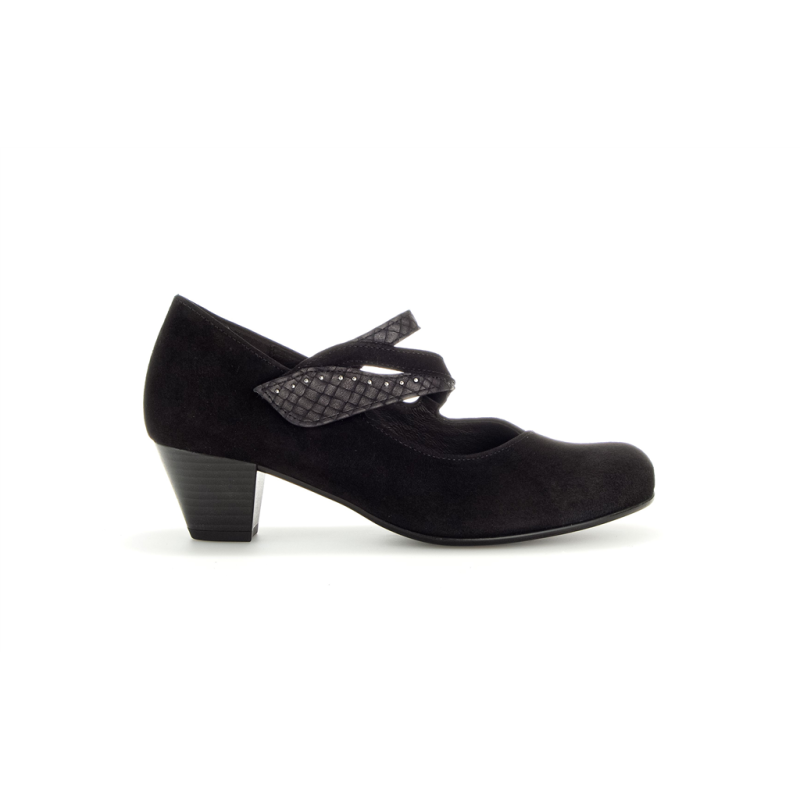 Escarpin large avec bride en velours cuir noir | Grande pointure femme | Gabor