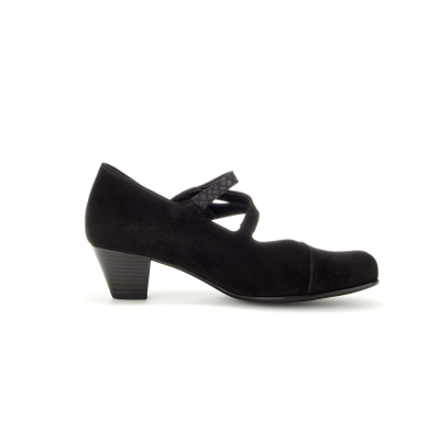 Escarpin large avec bride en velours cuir noir | Grande pointure femme | Gabor