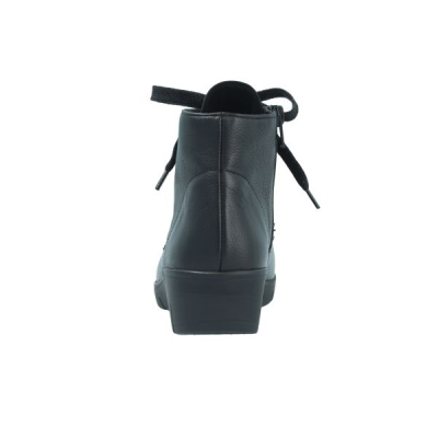 Boots à lacets en cuir lisse noir en Petite Taille Femme