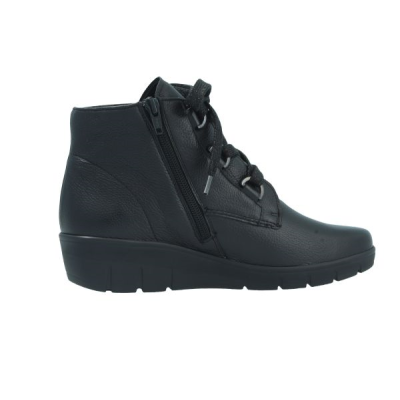 Boots à lacets en cuir lisse noir en Petite Taille Femme