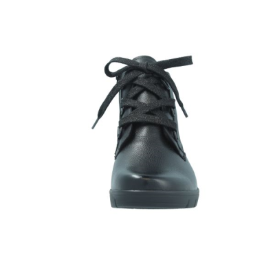 Boots à lacets en cuir lisse noir en Petite Taille Femme