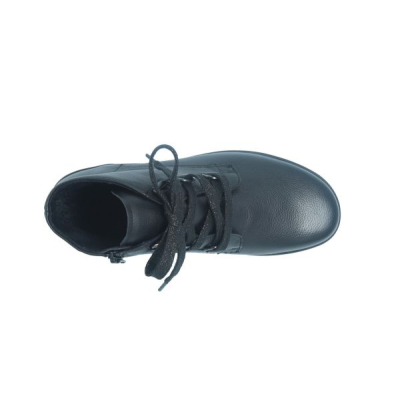 Boots à lacets en cuir lisse noir en Petite Taille Femme