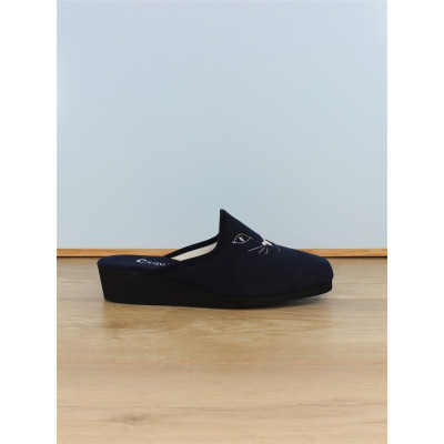 Chausson compensé alcantara lavable marine | Grande taille Femme | EXQUISE