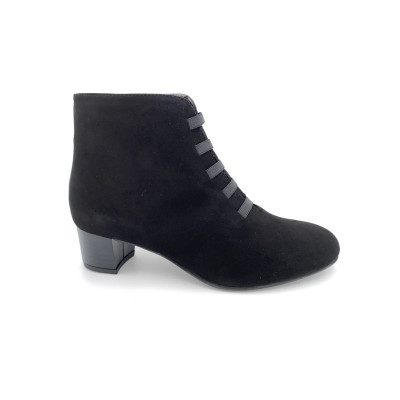 Boots à talon avec zip en velours cuir noir | Petite pointure femme | Ellen Kassel