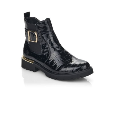 Boots en cuir vernis synthétique noir croco | Grande taille femme | REMONTE