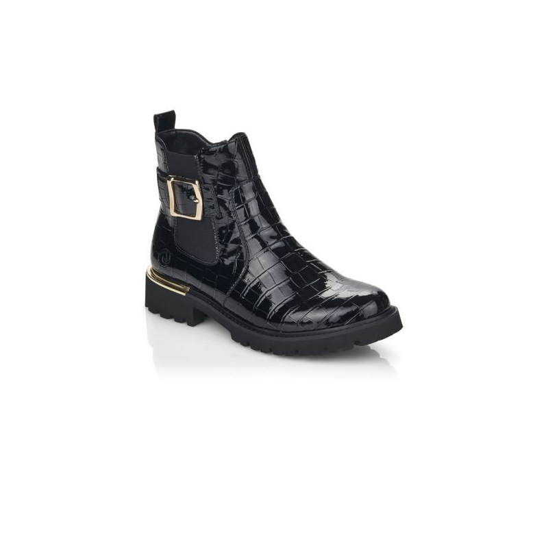 Boots en cuir vernis synthétique noir croco | Grande taille femme | REMONTE