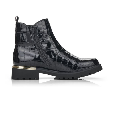 Boots en cuir vernis synthétique noir croco | Grande taille femme | REMONTE